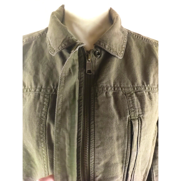 Loft Women's Sz Large Olive Green Jacket Zip Snap Utility Military Linen Blend - Picture 8 of 10